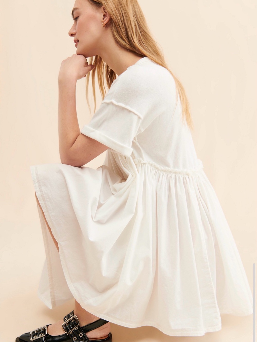 Free People Cream Short Babydoll Mini Dress